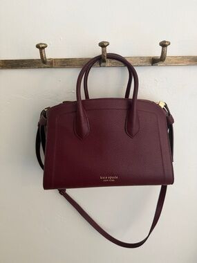 kate spade Burgundy Pebbled Leather Satchel with Crossbody Strap